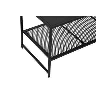 Orsina Acero Black Metal Coffee Table – Modern Steel with Mesh Shelf