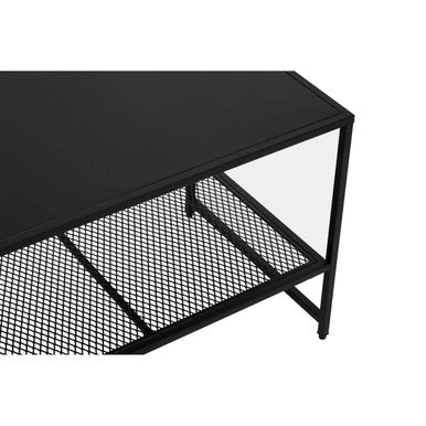 Orsina Acero Black Metal Coffee Table – Modern Steel with Mesh Shelf