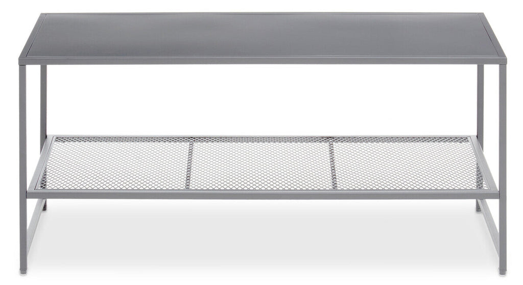 Orsina Acero Grey Metal Coffee Table with Lower Mesh Storage Shelf