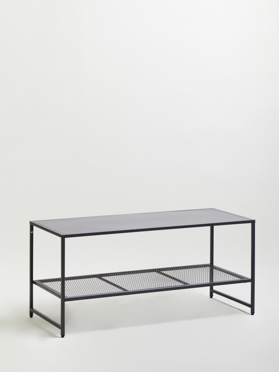 Orsina Acero Grey Metal Coffee Table with Lower Mesh Storage Shelf
