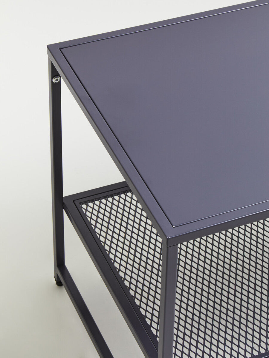 Orsina Acero Grey Metal Coffee Table with Lower Mesh Storage Shelf