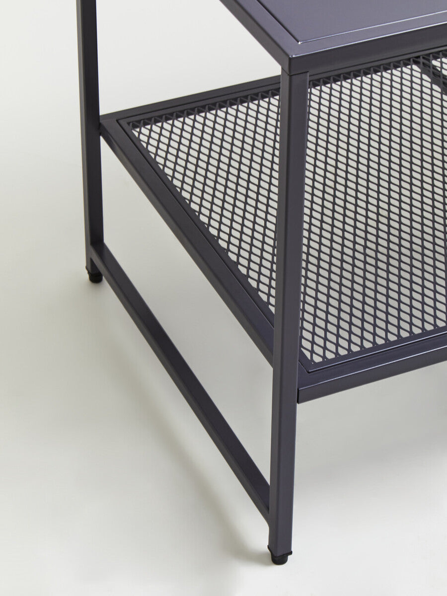 Orsina Acero Grey Metal Coffee Table with Lower Mesh Storage Shelf