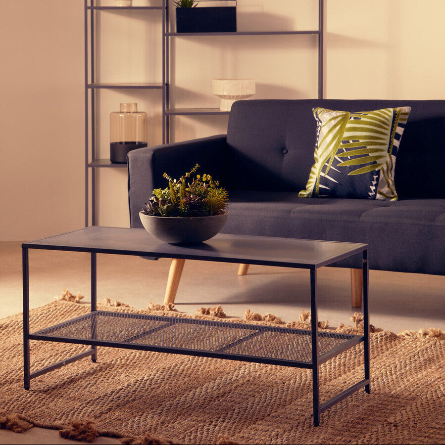 Orsina Acero Grey Metal Coffee Table with Lower Mesh Storage Shelf