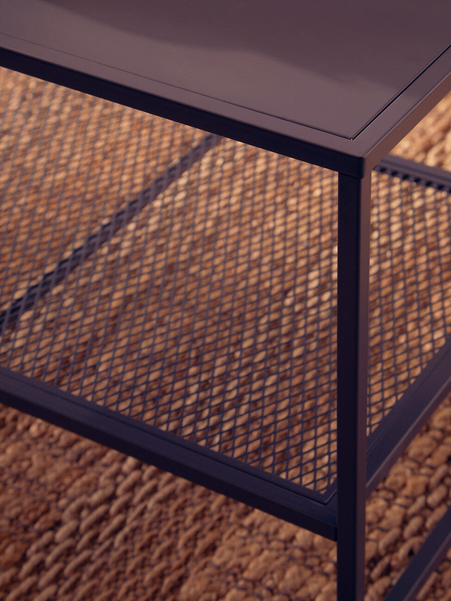 Orsina Acero Grey Metal Coffee Table with Lower Mesh Storage Shelf
