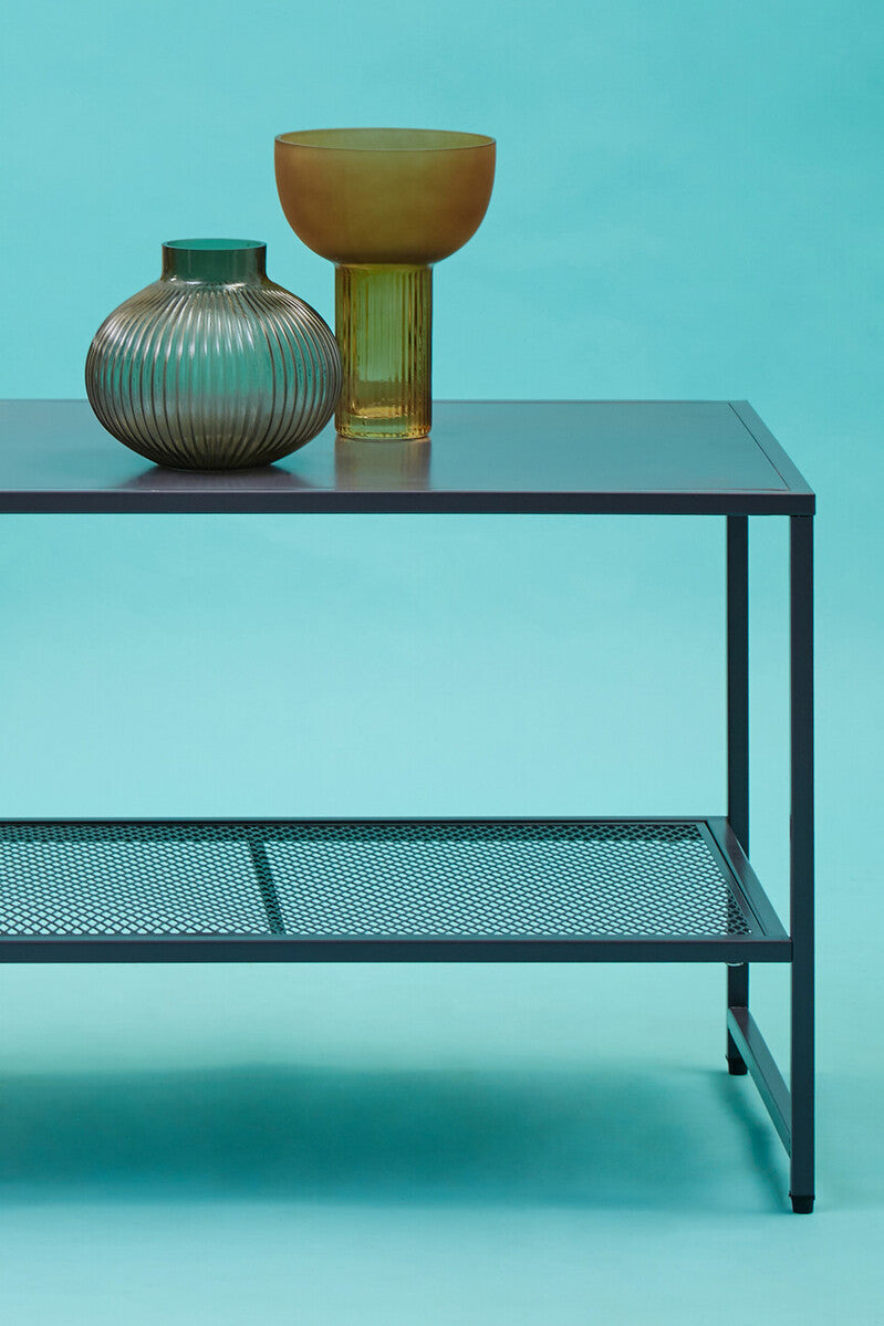 Orsina Acero Grey Metal Coffee Table with Lower Mesh Storage Shelf