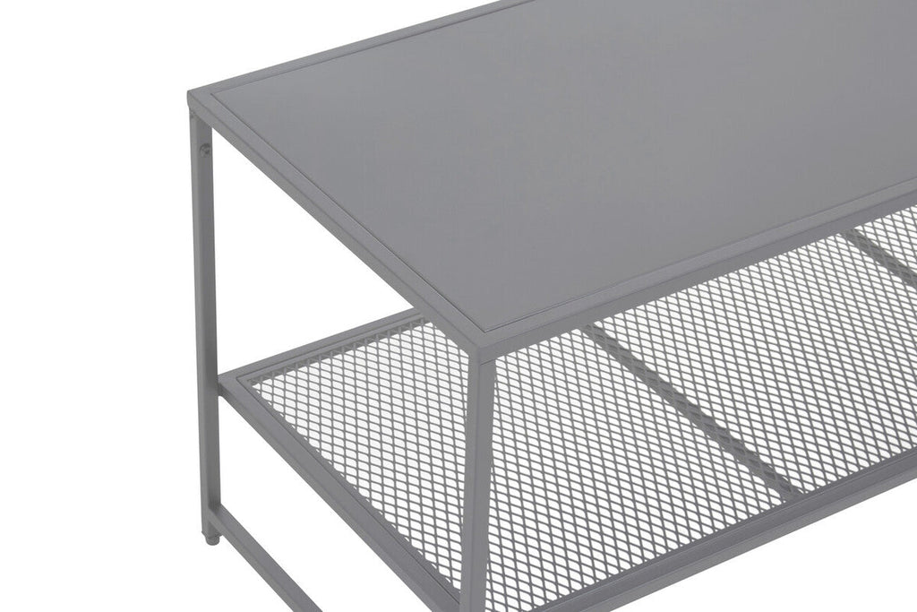 Orsina Acero Grey Metal Coffee Table with Lower Mesh Storage Shelf