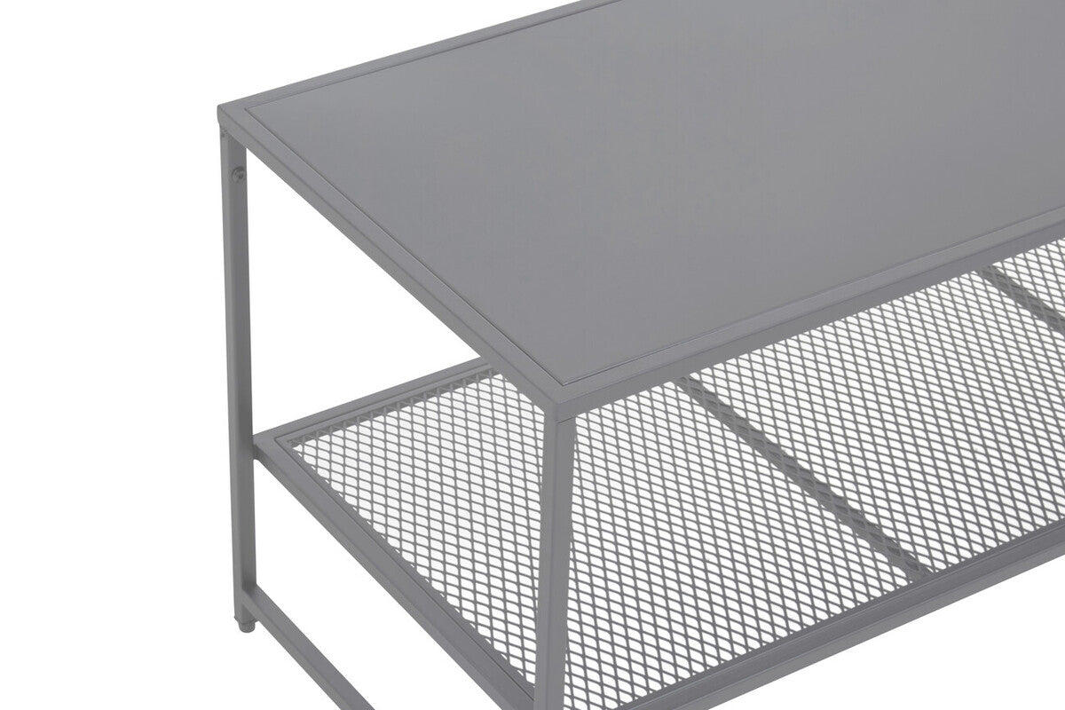 Orsina Acero Grey Metal Coffee Table with Lower Mesh Storage Shelf