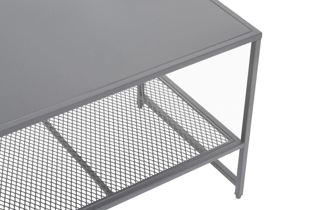 Orsina Acero Grey Metal Coffee Table with Lower Mesh Storage Shelf