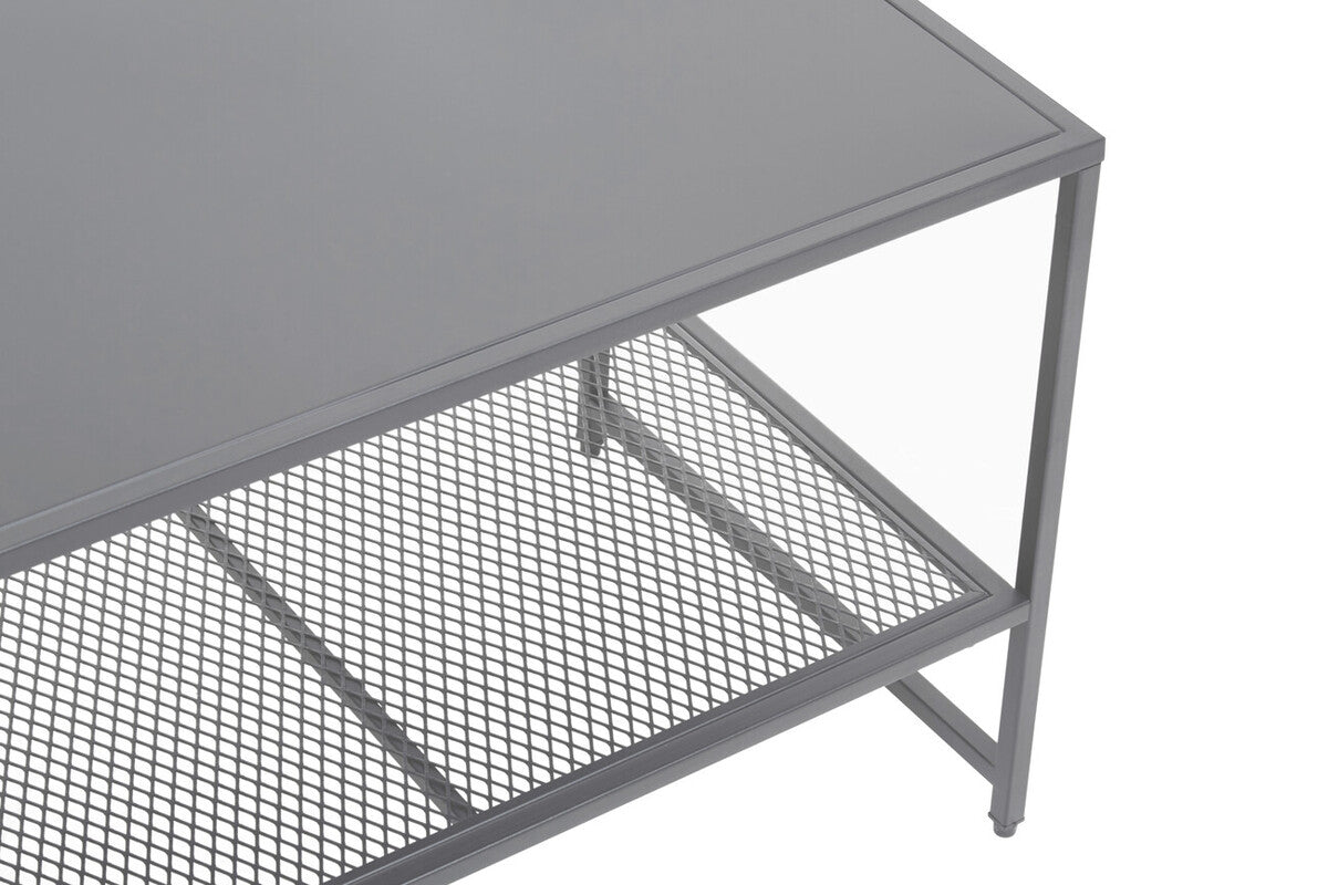 Orsina Acero Grey Metal Coffee Table with Lower Mesh Storage Shelf