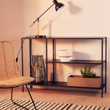 Orsina Acero Black Metal Console Table – 2-Tier Storage Shelf
