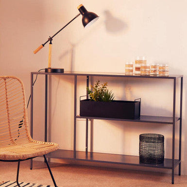 Orsina Acero Grey Metal Console Table | Two-Tier Open Shelf Storage