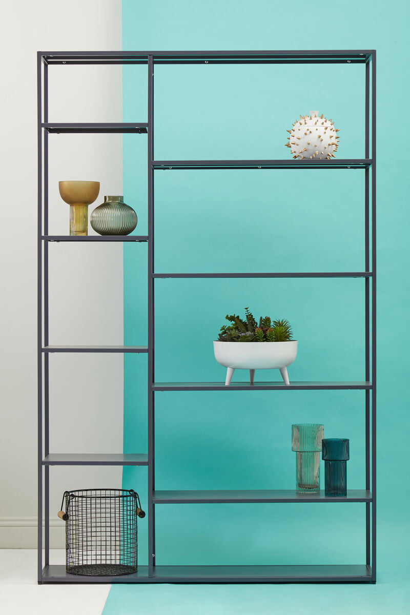 Orsina Acero Grey Metal Multi Shelf Unit | Modern Industrial Bookcase
