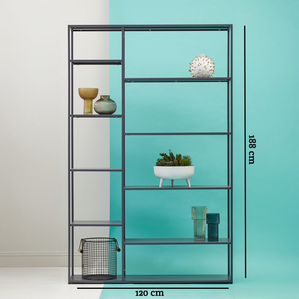 Orsina Acero Grey Metal Multi Shelf Unit | Modern Industrial Bookcase