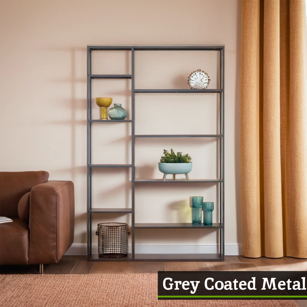 Orsina Acero Grey Metal Multi Shelf Unit | Modern Industrial Bookcase