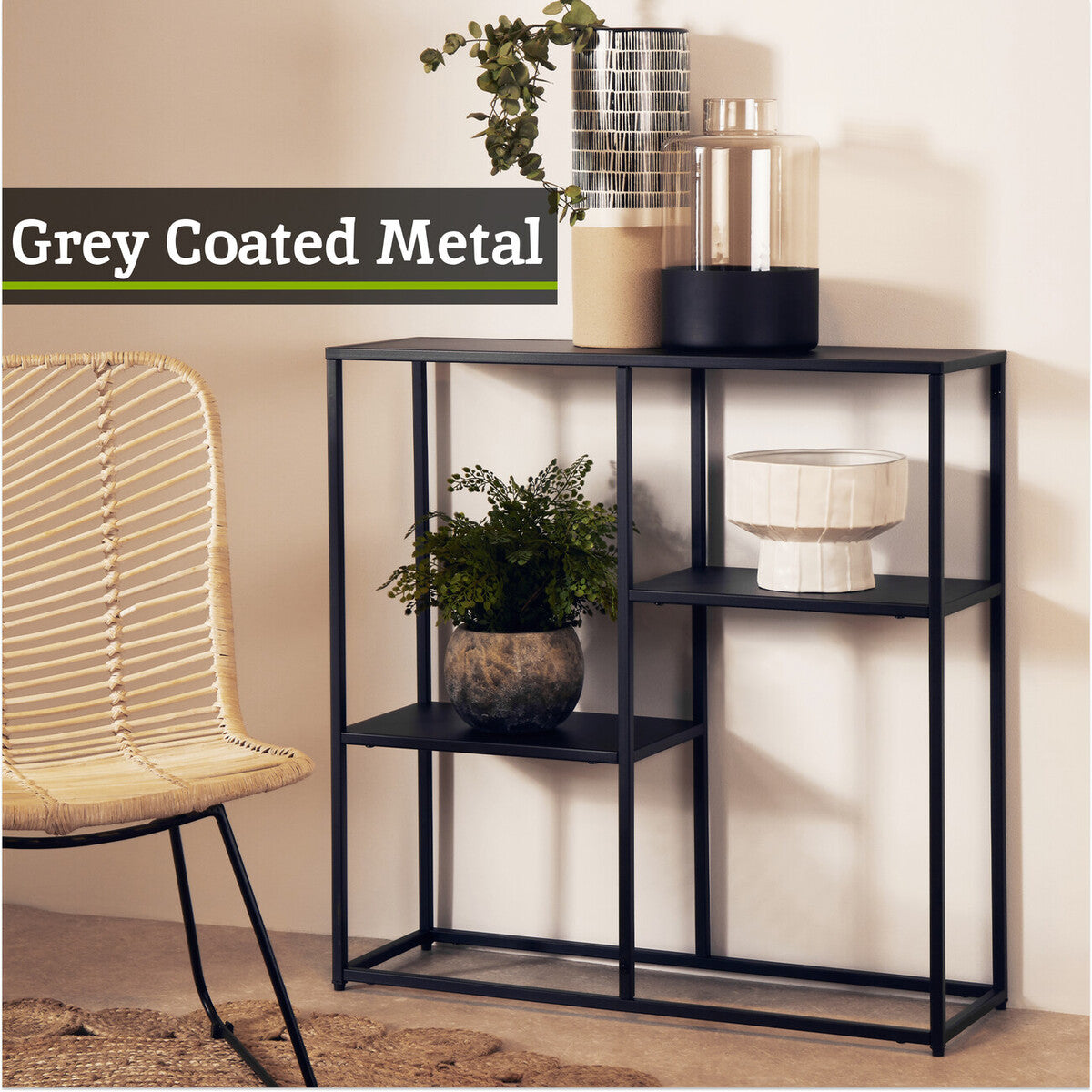 Orsina Acero Grey Metal Three Tier Shelf Unit | Industrial Storage