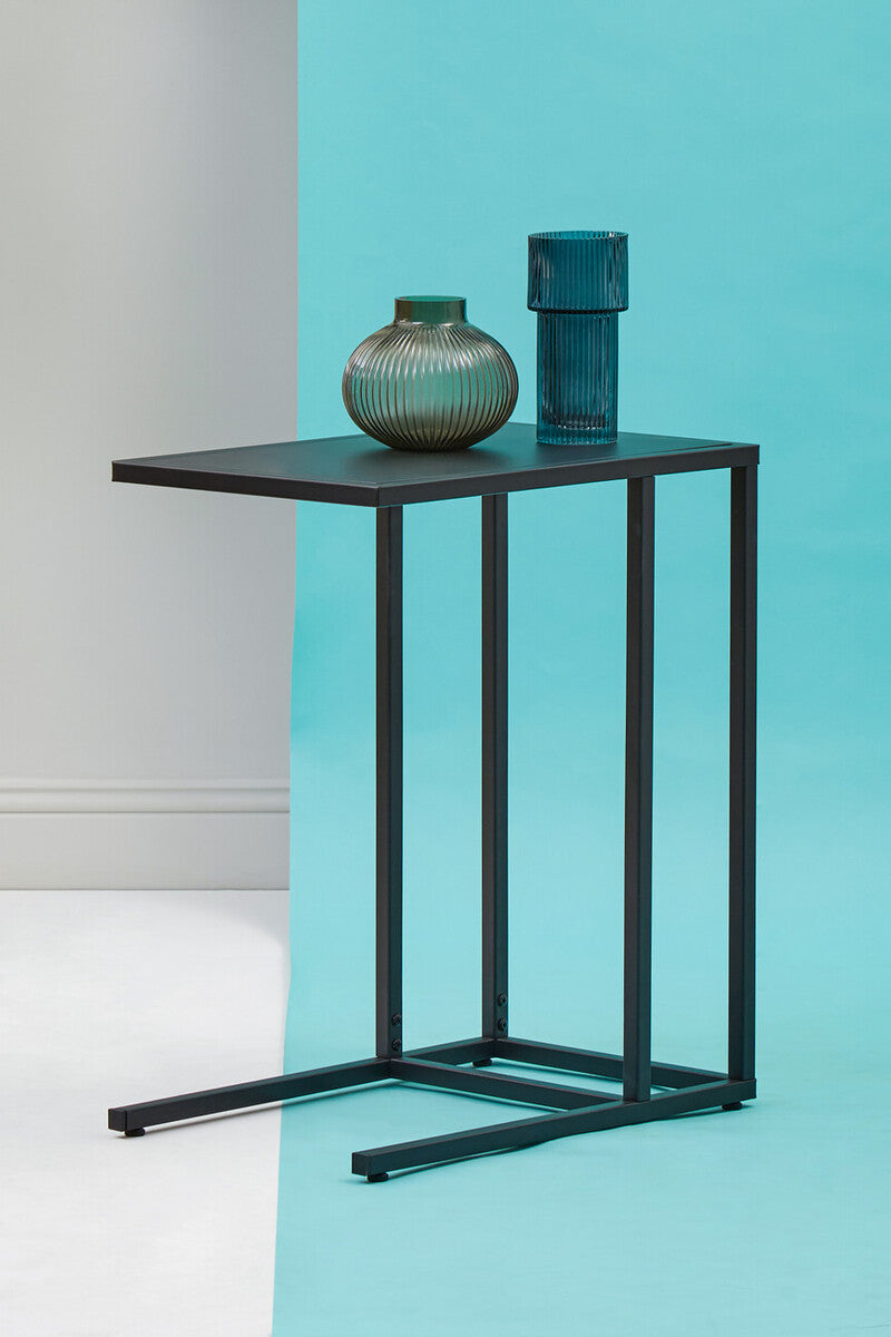 Orsina Acero C-Shaped Metal Side Table – Black Powder Coated Finish