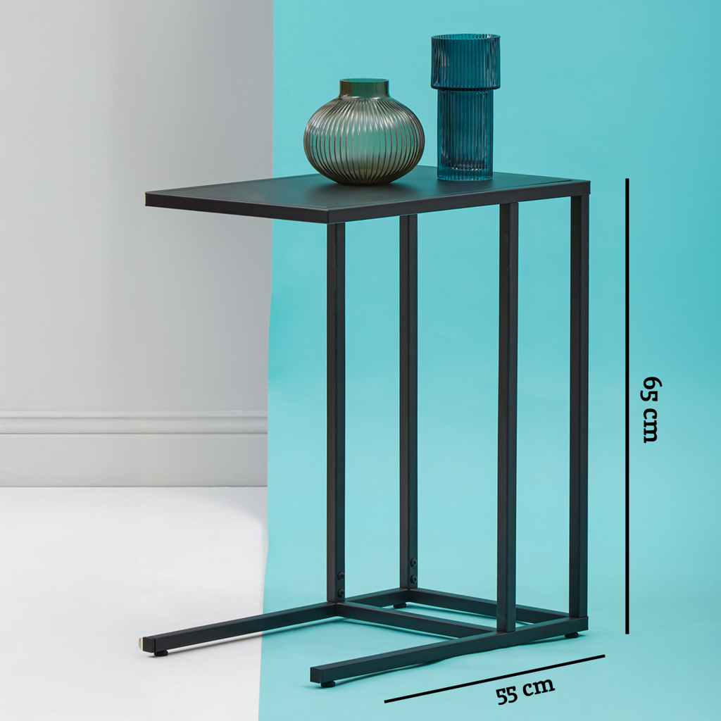 Orsina Acero C-Shaped Metal Side Table – Black Powder Coated Finish