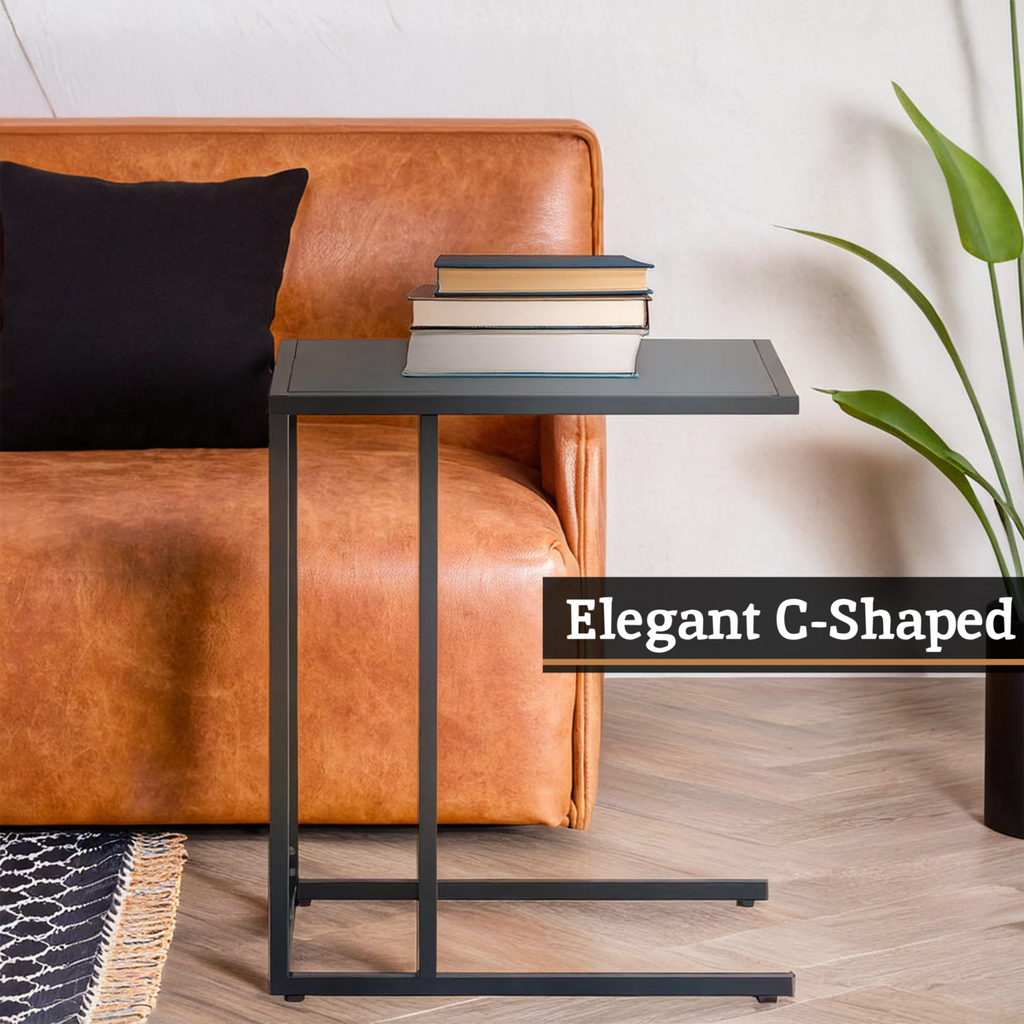 Orsina Acero C-Shaped Metal Side Table – Black Powder Coated Finish