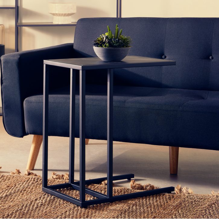 Orsina Acero C-Shaped Metal Side Table – Black Powder Coated Finish