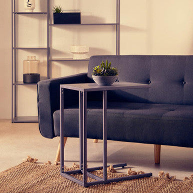 Orsina Acero Grey Metal Side Table – Modern C-Shaped End Table
