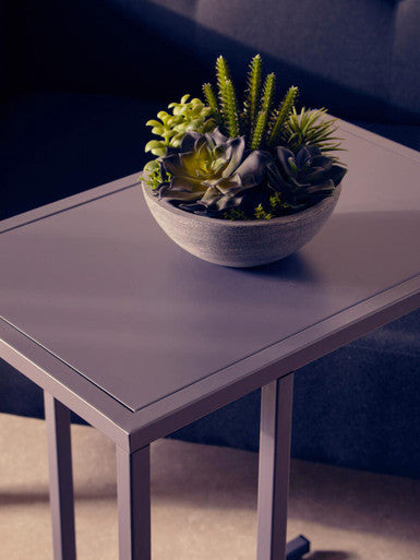 Orsina Acero Grey Metal Side Table – Modern C-Shaped End Table