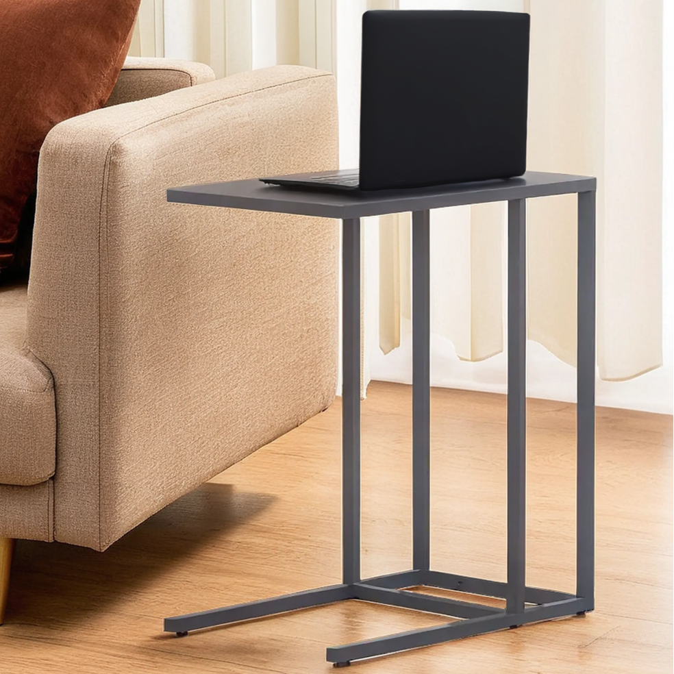Orsina Acero Grey Metal Side Table – Modern C-Shaped End Table