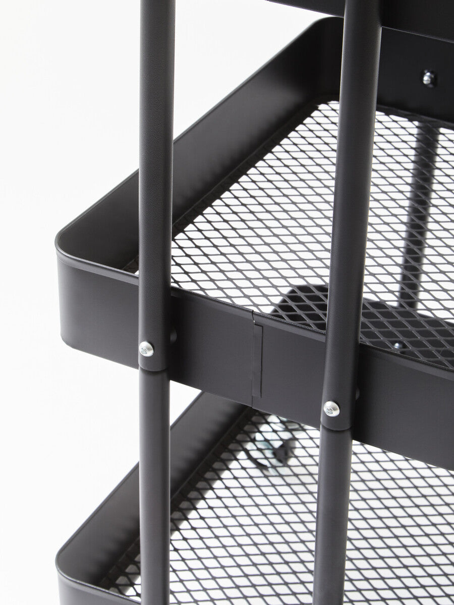 Orsina Acero Three Tier Black Metal Trolley | Industrial Rolling Cart