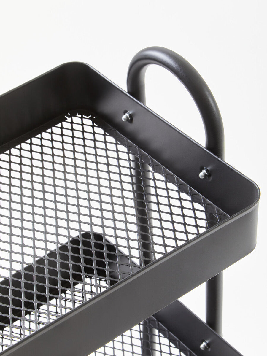 Orsina Acero Three Tier Black Metal Trolley | Industrial Rolling Cart