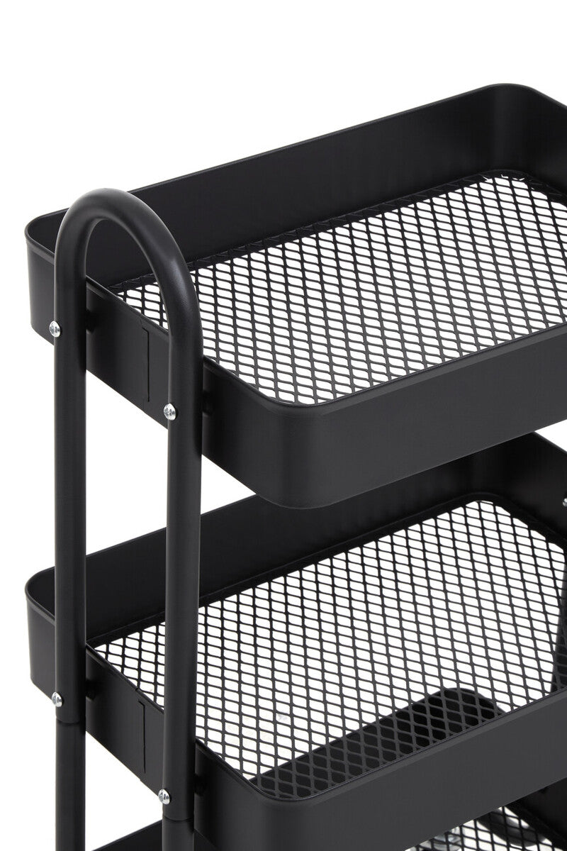 Orsina Acero Three Tier Black Metal Trolley | Industrial Rolling Cart