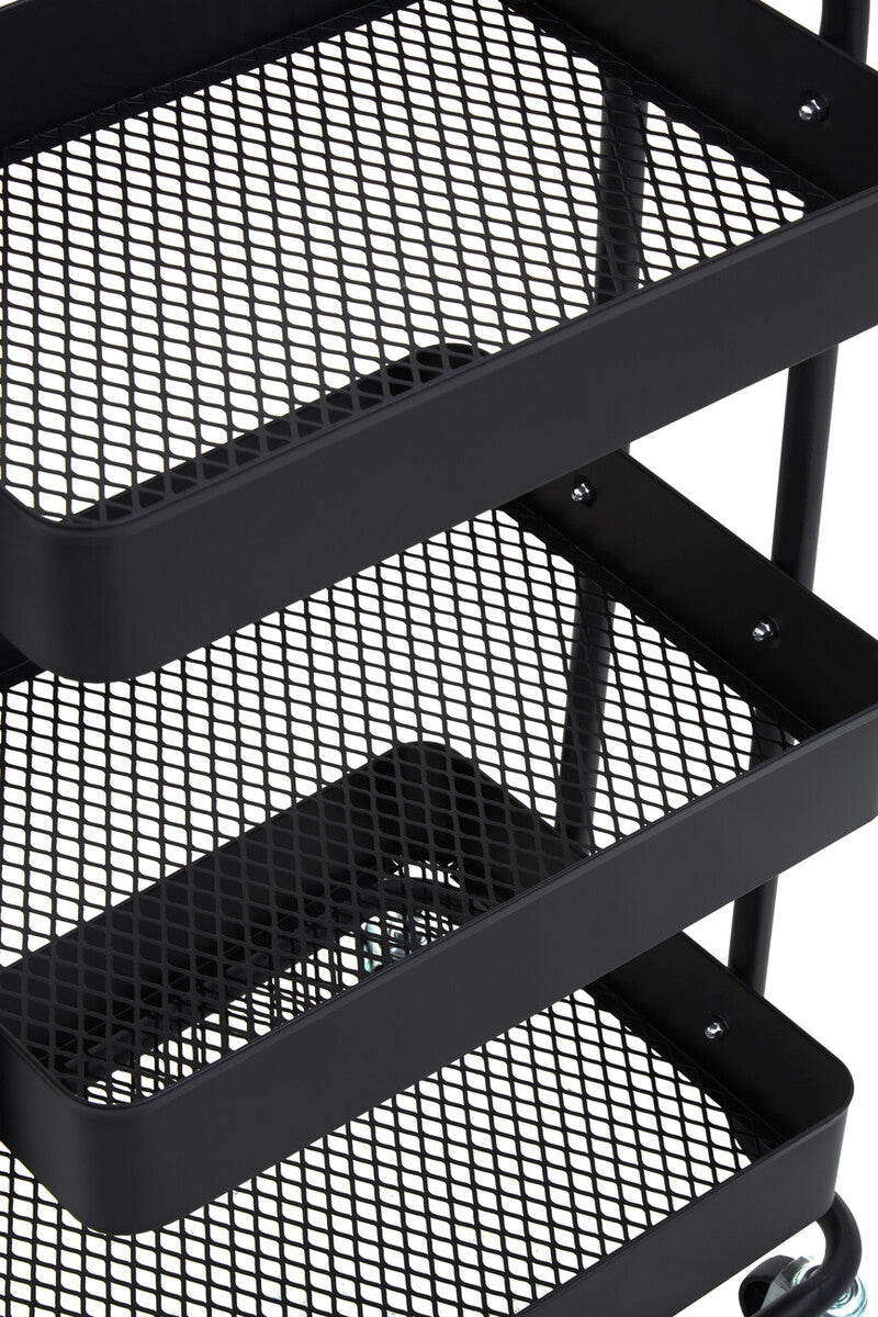 Orsina Acero Three Tier Black Metal Trolley | Industrial Rolling Cart