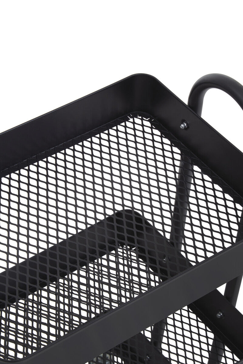 Orsina Acero Three Tier Black Metal Trolley | Industrial Rolling Cart