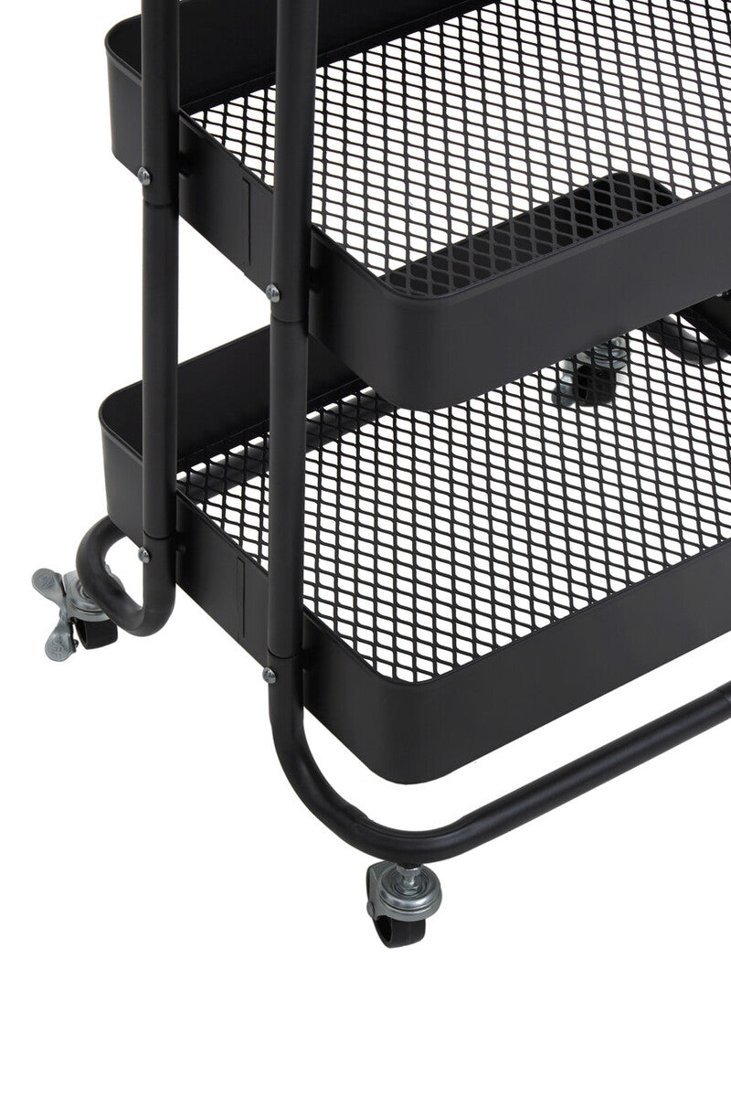 Orsina Acero Three Tier Black Metal Trolley | Industrial Rolling Cart