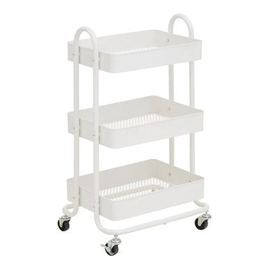 Orsina Acero 3-Tier White Metal Rolling Trolley | Mobile Storage Cart
