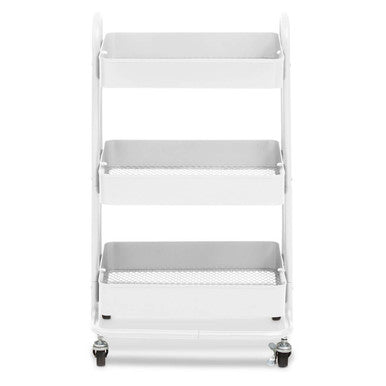 Orsina Acero 3-Tier White Metal Rolling Trolley | Mobile Storage Cart