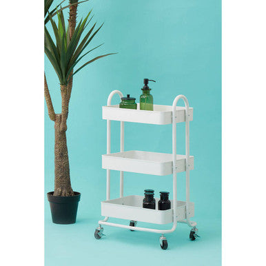 Orsina Acero 3-Tier White Metal Rolling Trolley | Mobile Storage Cart