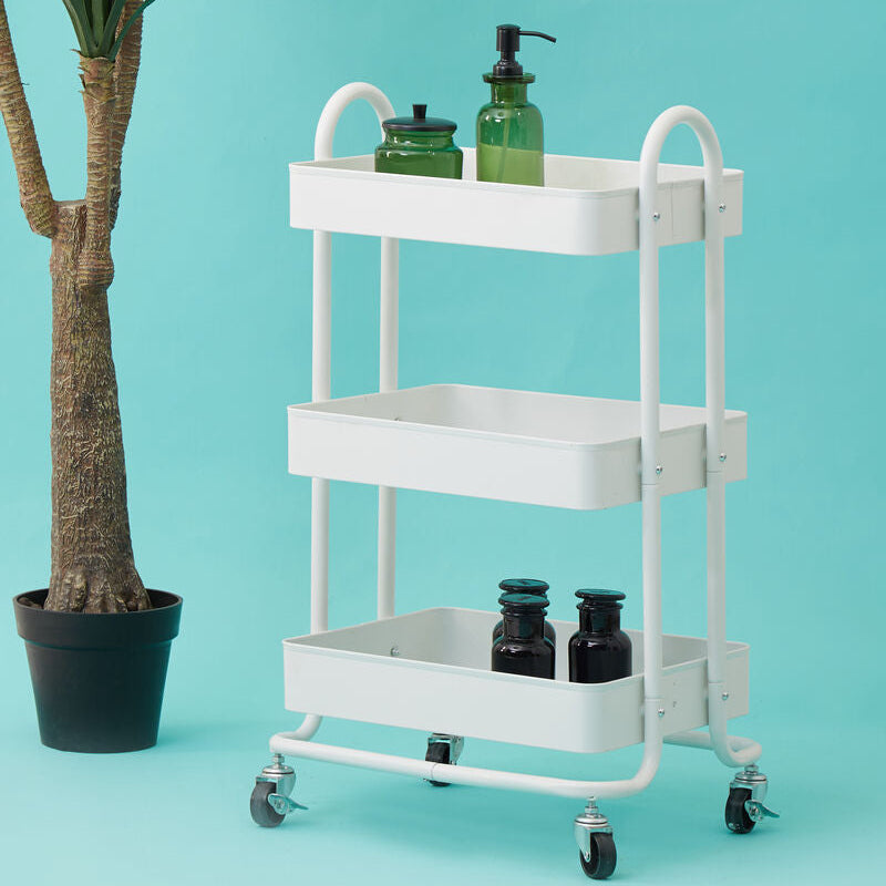 Orsina Acero 3-Tier White Metal Rolling Trolley | Mobile Storage Cart