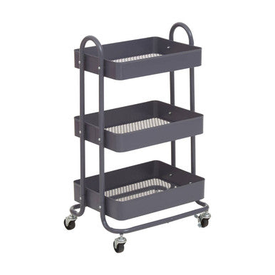 Orsina Acero 3-Tier Metal Utility Trolley – Grey Rolling Storage Cart