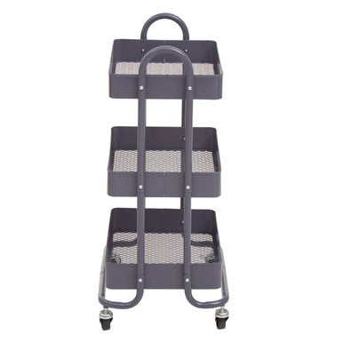 Orsina Acero 3-Tier Metal Utility Trolley – Grey Rolling Storage Cart