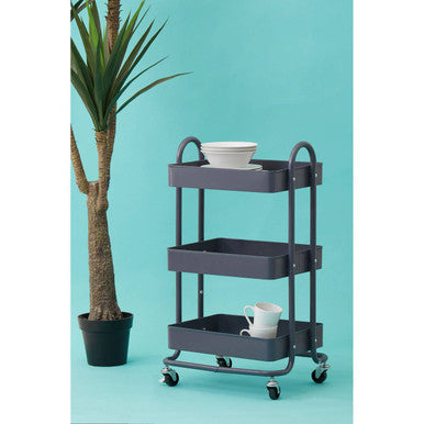 Orsina Acero 3-Tier Metal Utility Trolley – Grey Rolling Storage Cart