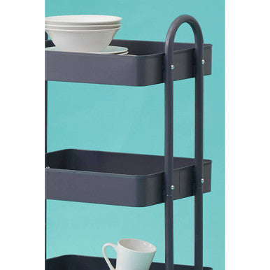 Orsina Acero 3-Tier Metal Utility Trolley – Grey Rolling Storage Cart