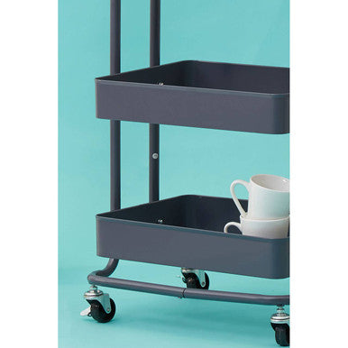 Orsina Acero 3-Tier Metal Utility Trolley – Grey Rolling Storage Cart