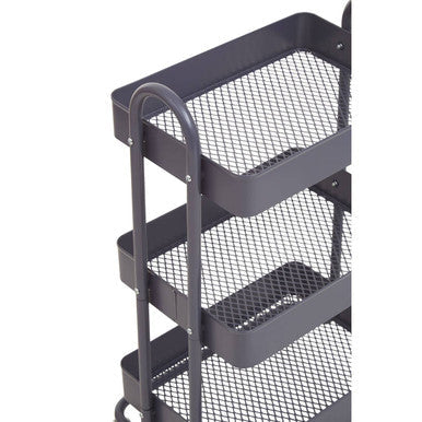 Orsina Acero 3-Tier Metal Utility Trolley – Grey Rolling Storage Cart