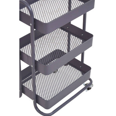 Orsina Acero 3-Tier Metal Utility Trolley – Grey Rolling Storage Cart