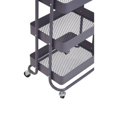 Orsina Acero 3-Tier Metal Utility Trolley – Grey Rolling Storage Cart