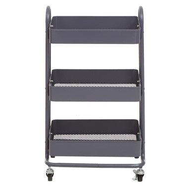 Orsina Acero 3-Tier Metal Utility Trolley – Grey Rolling Storage Cart