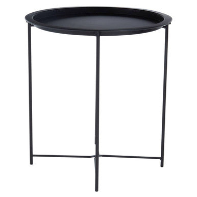 Orsina Acero Round Metal Side Table – Black Steel Modern End Table