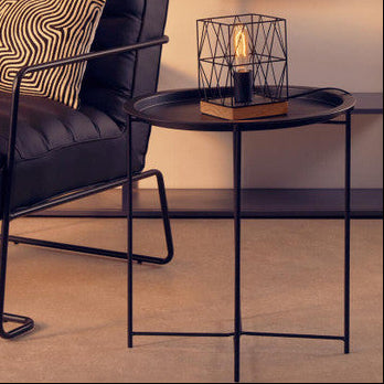Orsina Acero Round Metal Side Table – Black Steel Modern End Table