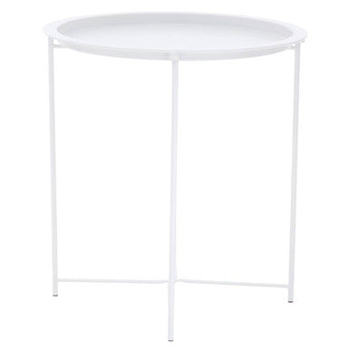 Orsina Acero White Metal Round Side Table with Cross Base