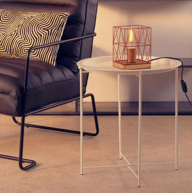 Orsina Acero White Metal Round Side Table with Cross Base