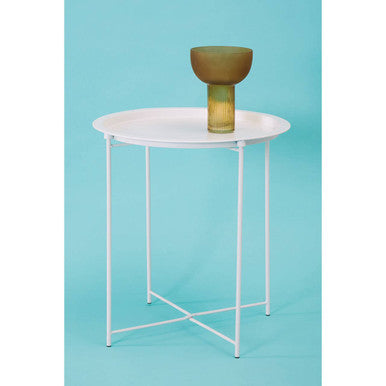Orsina Acero White Metal Round Side Table with Cross Base